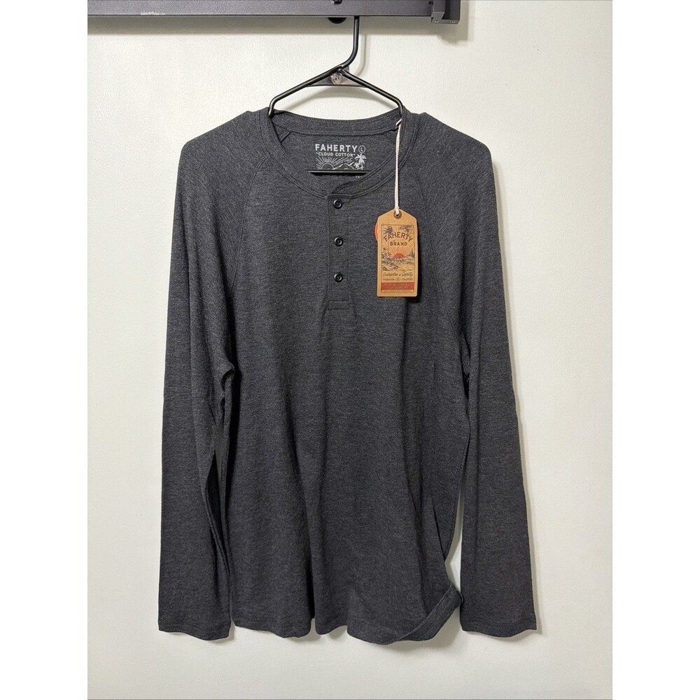 NWT FAHERTY Cloud Cotton Long-Sleeve Henley Shirt Charcoal Heather Gray L Pima